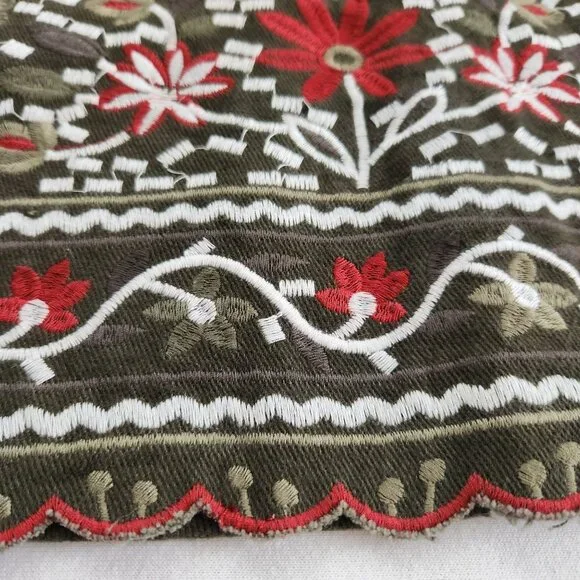 Francesca's Blue Rain Rosie Boho Floral Embroidered Olive Green Mini Skirt XS - Picture 4 of 10